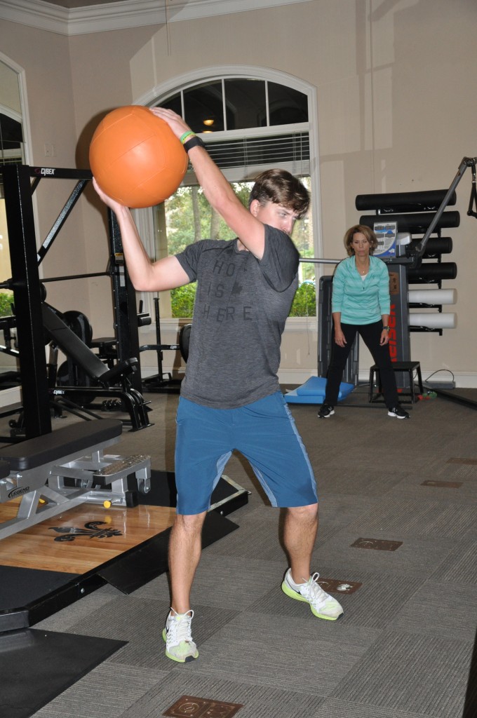 Me on the receiving end of a diagonal chop med ball throw